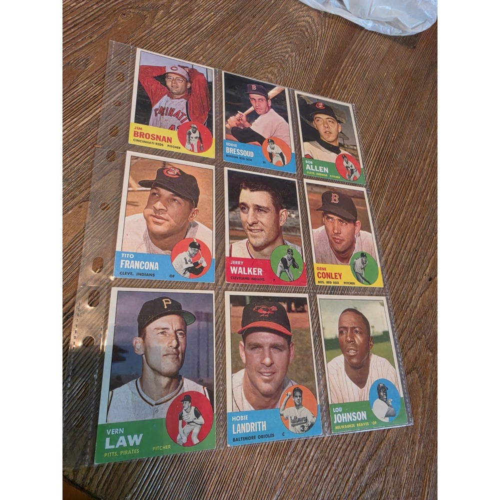 Vintage 1963 Topps Baseball Cards Sheet Of 9